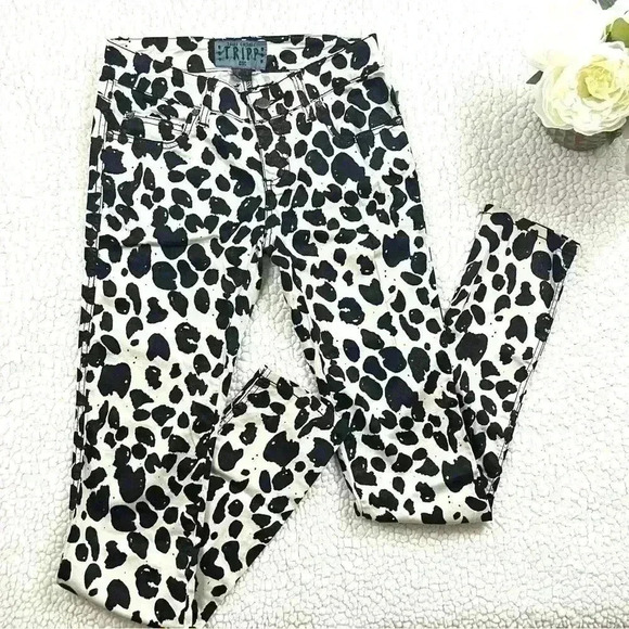 Daang Goodman Tripp Creme/Black Animal Print Stretch Skinny Pants Size 1 - Picture 2 of 16
